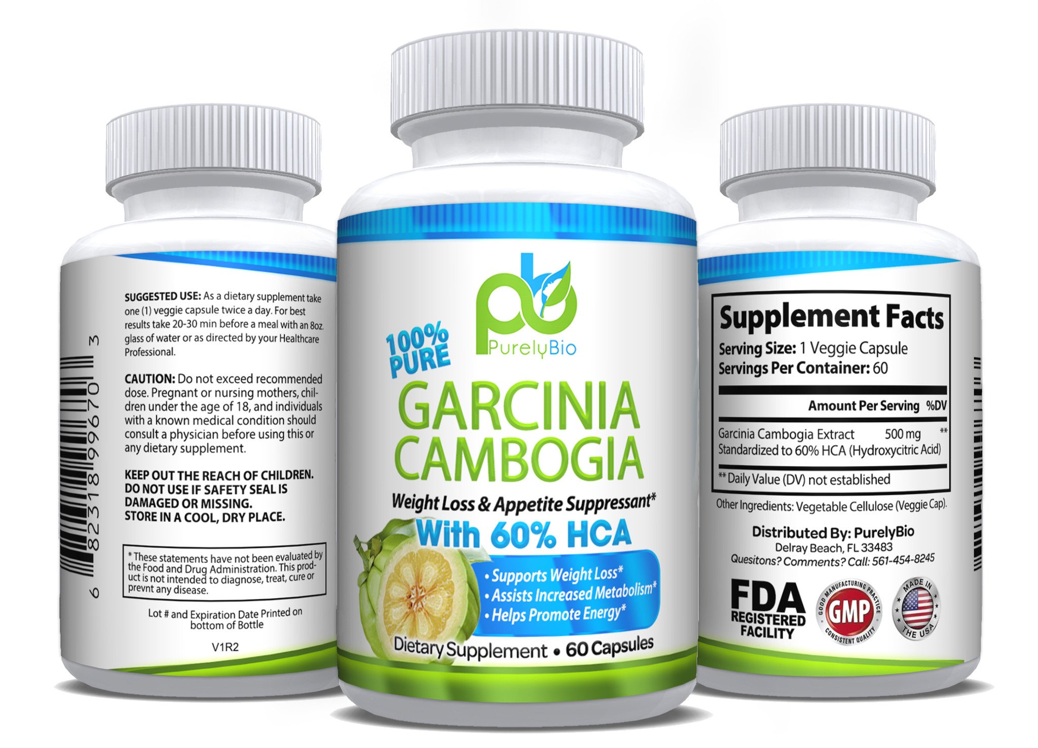 100% Pure Garcina Cambogia/60% HCA 60 Capsules - PurelyBio